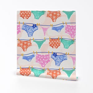 Undies Removable Peel and Stick Wallpaper - Underwear Laundry Line Pants Knickers - Wall Art Wall Decor - Laundry Room by rebeccaflaherty