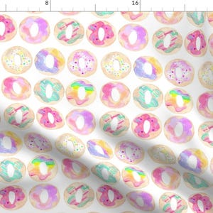 Watercolor Donuts Fabric - Donut Shop Flavors By Erinanne - Pastel Watercolor Donut Sweet Treats Cotton Fabric By The Yard With Spoonflower