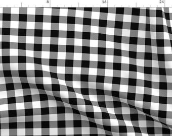 Buffalo Plaid Fabric - Black Buffalo Check By Ivieclothco - Black White Gingham Traditional Farm Cotton Fabric By The Yard With Spoonflower