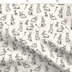 Vintage Bunnies Fabric - Sketch Bunnies By Hipkiddesigns - Easter Spring Carrots Cream Black Cotton Fabric By The Yard With Spoonflower