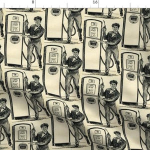 Gas Station Fabric - Nifty Fifties Full Service Gas Stations By Edsel2084 -Retro Vintage Cars Man Cotton Fabric By The Yard With Spoonflower