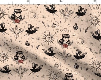 Pin Up Tattoos Fabric - Witched by me_coco_design - Flash Tattoos Stars Rose Skull Moon Poison Occult Fabric by the Yard by Spoonflower
