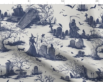 Toile Fabric - Goth Halloween Graveyard by episodic_drawing - Witch Halloween Dracula Grim Reaper Spooky Fabric by the Yard by Spoonflower