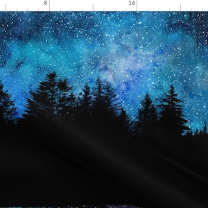Stars Fabric - Starry Night Sky by rebecca_reck_art -  Forest Sky Woods Starry Galaxy Night Sky Stars Sky Fabric by the Yard by Spoonflower