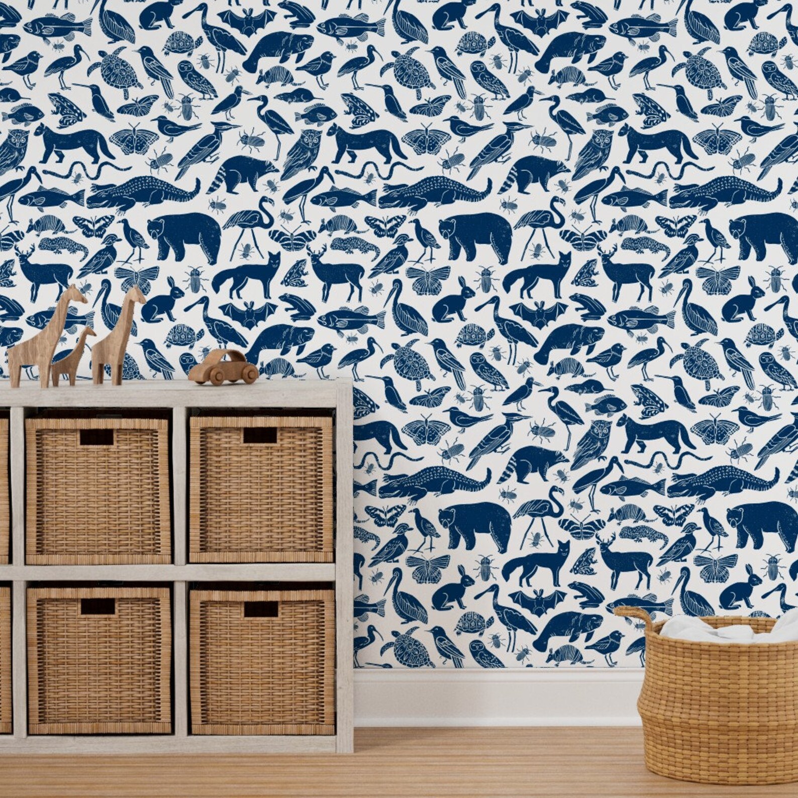 Animal Wallpaper Navy Blue Animals Nursery Baby by Andrea Etsy