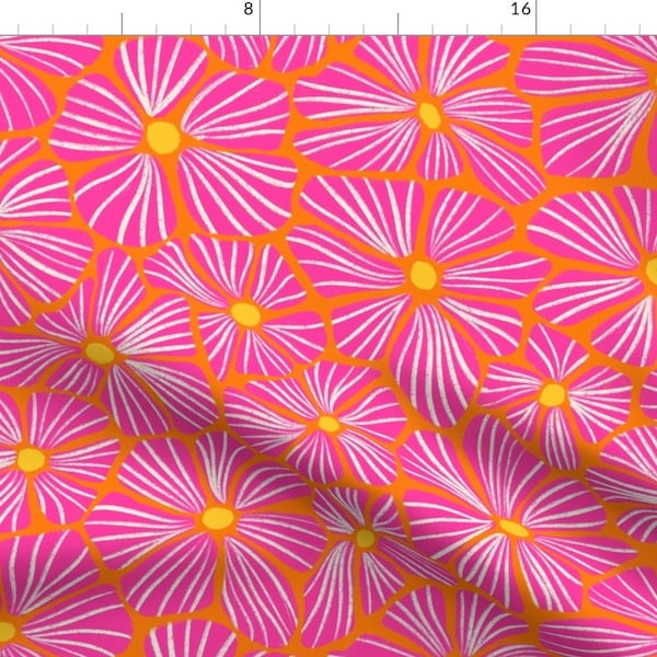 Hot Pink Floral Fabric - Retro Flowers by sandra_hutter_designs - Maximalist Bold Vibrant Summer Tropical Fabric by the Yard by Spoonflower