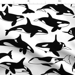 Black and White Fabric - Orca By Fattcheese - Black and White Orca Whale Sea Creature Cotton Fabric By The Yard With Spoonflower