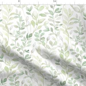 Green Fabric - Midsummer by lolahstudio -  Leaves Nature Light Fresh Watercolor Delicate Botanical Fabric by the Yard by Spoonflower