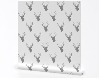 Gray Deer Wallpaper - Gray Deer Silhouette By Mrshervi - Deer Custom Printed Removable Self Adhesive Wallpaper Roll by Spoonflower