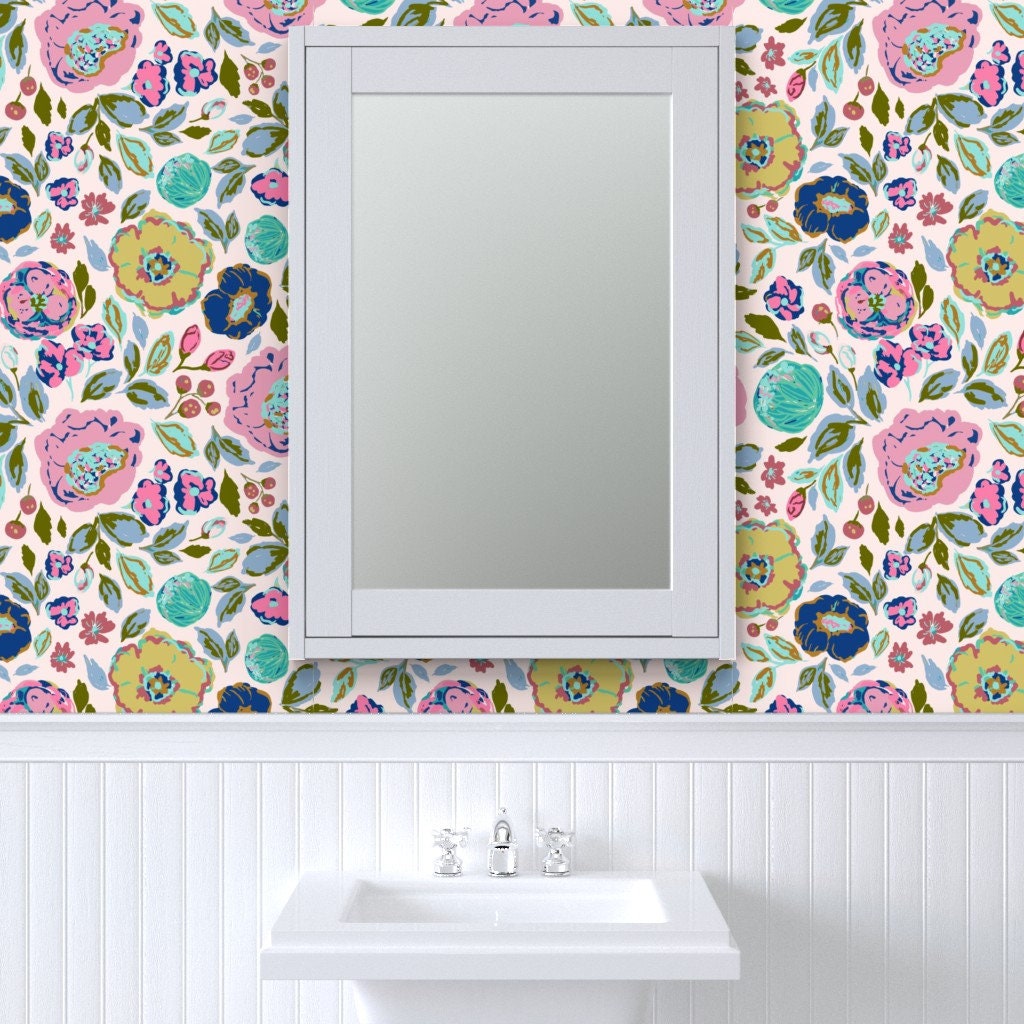 Floral Wallpaper IBD Millie Pink by Indybloomdesign Pink - Etsy