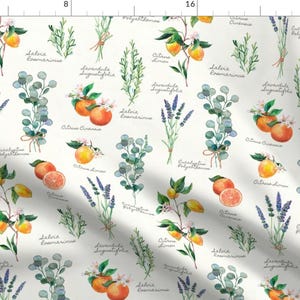 Botanical Fabric - Aromatherapy By Pattern Talent - Botanical Garden Herbs Flowers Citrus Fruits Cotton Fabric By The Yard With Spoonflower