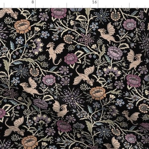 Fantasy Floral Fabric - Pollinator Dragons by misentangledvision - Fairy Tale Gothic Black Purple Fabric by the Yard by Spoonflower