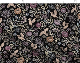 Fantasy Floral Fabric - Pollinator Dragons by misentangledvision - Fairy Tale Gothic Black Purple Fabric by the Yard by Spoonflower