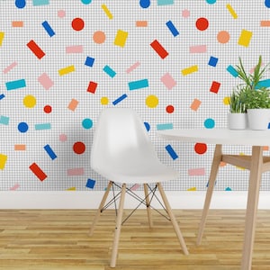 Retro Wallpaper - Color Block Grid By Louisemargaret - Retro 80s Grid Custom Printed Removable Self Adhesive Wallpaper Roll by Spoonflower image 1