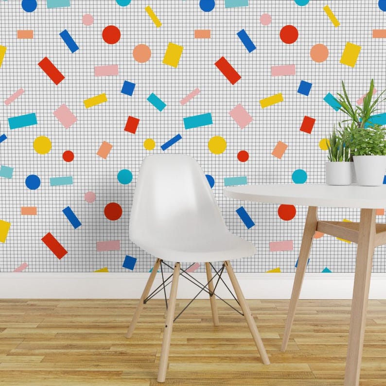 Retro Wallpaper - Color Block Grid By Louisemargaret - Retro 80s Grid Custom Printed Removable Self Adhesive Wallpaper Roll by Spoonflower image 1
