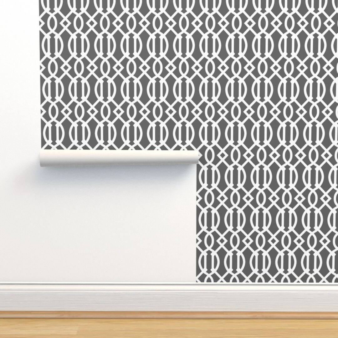 Gray Trellis Wallpaper Charcoal Trellis by Sweetzoeshop - Etsy
