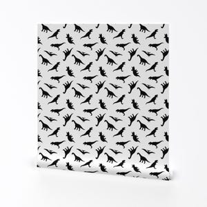 Dinosaur Wallpaper - Dinos By Littlearrowdesign - Black White Kids Nursery Playroom Removable Self Adhesive Wallpaper Roll by Spoonflower image 2