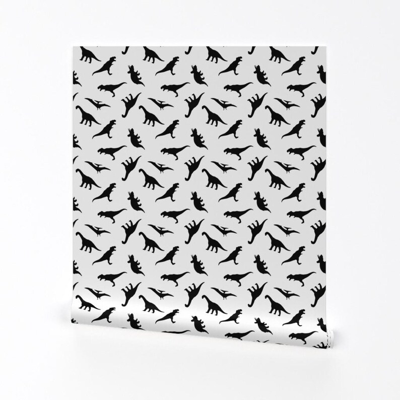 Dinosaur Wallpaper - Dinos By Littlearrowdesign - Black White Kids Nursery Playroom Removable Self Adhesive Wallpaper Roll by Spoonflower image 2