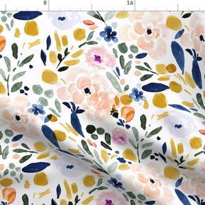 Pastel Floral Apparel Fabric - Sierra-floral by crystal_walen - Watercolor Nursery Spring Bohemian Boho Chic Clothing Fabric by Spoonflower afbeelding 1