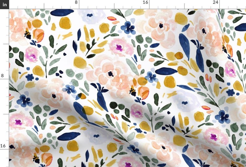Pastel Floral Apparel Fabric - Sierra-floral by crystal_walen - Watercolor Nursery Spring Bohemian Boho Chic Clothing Fabric by Spoonflower afbeelding 1