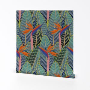 Tropisch behang - Tropical Bird Of Paradise2 van Cjldesigns - Green Flora Island Palm verwijderbare zelfklevende behangrol van Spoonflower