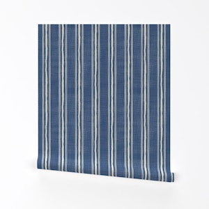 Denim Blue Stripe Removable Peel and Stick Wallpaper - Nautical Coastal Farmhouse - Wall Art Wall Decor - Rough Stripe by the_blue_snowdrop