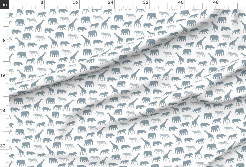 Blue Safari Animals Pattern Fabric - Safari Animals - Dusty Blue by ...
