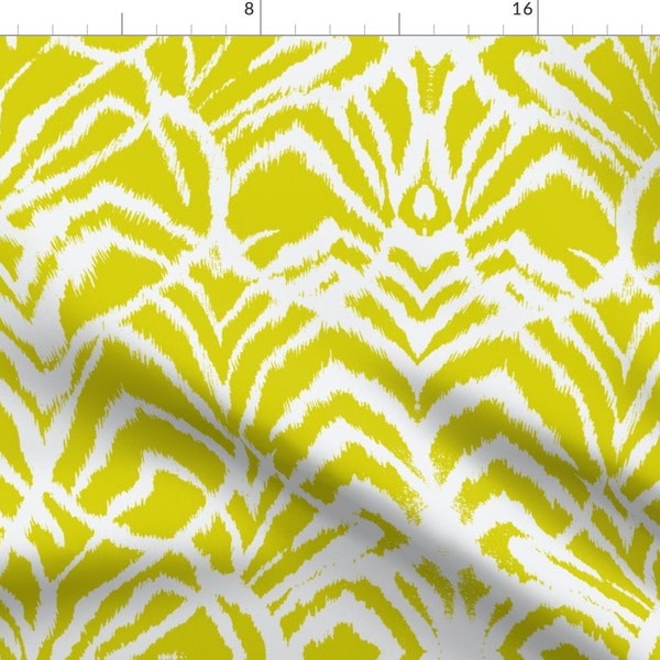 Chartreuse Ikat Fabric - Wild Ikat Lemongrass by ninaribena - Lemon Lime Green Bright Tropical Preppy Fabric by the Yard by Spoonflower