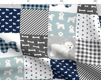 Bichon Frise Fabric - Bichon Frise Pet Quilt B Dog Breed Cheater Quilt By Petfriendly - Dog Breed Cotton Fabric By The Yard With Spoonflower