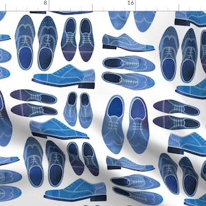 May include: A seamless pattern featuring blue watercolor-style oxford shoes on a white background. The shoes are arranged in a repeating pattern, with some shoes facing left and some facing right.