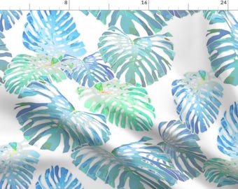 Blue Monstera Leaf Fabric - Monstera Jungle Oceania 150 By Kadyson - Summer Botanical Decor Cotton Fabric By The Yard With Spoonflower