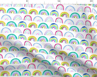 Watercolor Rainbow Fabric - Rainbow Gold And Mint || Watercolor By Katerinaizotova - Watercolor Cotton Fabric By The Yard With Spoonflower