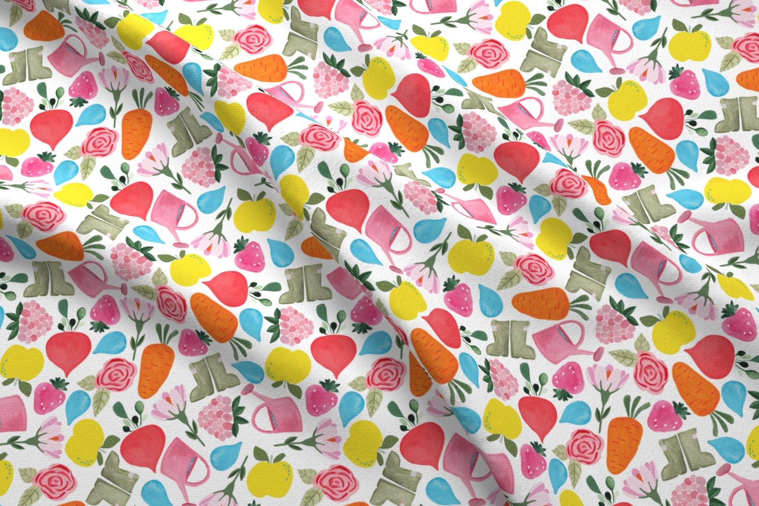 Vegetable Garden Fabric Garden Medley In White By Etsy