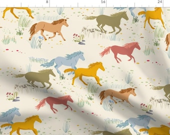 Western Fabric - Wild Horses By Dasbrooklyn - Colorful Kid's Horses Animals Cattle Cowboy Ranch Cotton Fabric By The Yard With Spoonflower