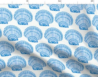 Summer Seashells Fabric - Clams by vivdesign - Coastal Beach Hand-drawn Sea Ocean Underwater  Fabric by the Yard by Spoonflower