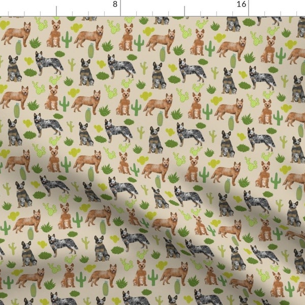 Australian Cattle Dog Fabric - Dog Fabric Blue And Red Heelers Cactus Smaller By Petfriendly - Cotton Fabric By The Yard With Spoonflower