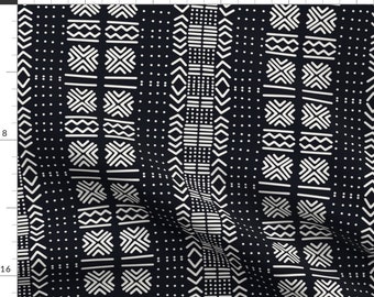 Mudcloth Fabric - Mudcloth 5 By Kelly Korver - Mudcloth Black and White Tribal Boho Geometric Cotton Fabric By The Yard With Spoonflower