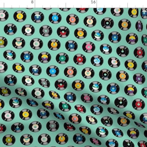 Vinyl Records Fabric - Stars On 45 (Turquoise) || Records Vinyl Retro By Pennycandy- Vinyls Music Cotton Fabric By The Yard With Spoonflower