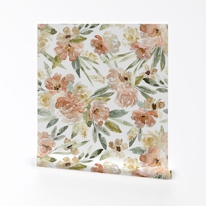 Frühling Floral Ablösbare Tapete zum Abziehen und Aufkleben - Botanische Rosa Pastell Grün - Wand Kunst Wand Dekor - Boho Floral Jumbo