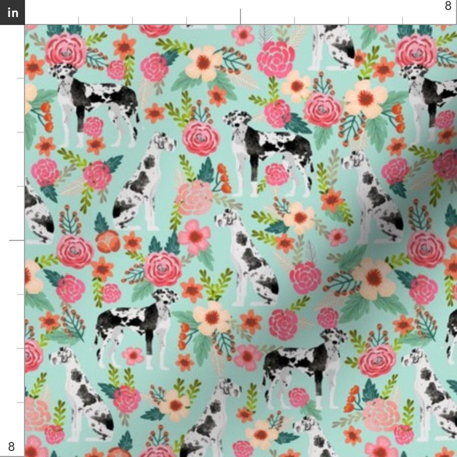 Great Dane Fabric Great Dane Floral Flowers Dog Breeds by Etsy