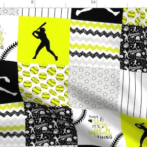 Yellow Softball Quilt Fabric - Softball - Dirt Bling - Wholecloth Cheater Quilt By Longdogcustomdesigns - Softball Fabric With Spoonflower