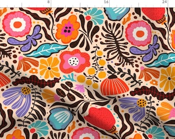 Colorful Floral Fabric - Abstract Bold Florals by artgeige - Modern Funky Maximalist Leaves Botanical Fabric by the Yard by Spoonflower