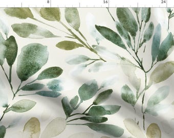 Watercolor Fabric - Leaf Sprigs Jumbo by sara_swanson_design - Botanical Leaves Nature Earthy Garden Fabric by the Yard by Spoonflower