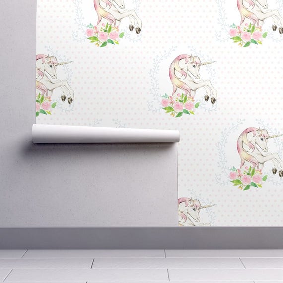  Unicorn  Wallpaper  Sweet Floral Unicorn  Polka Dots By Etsy 