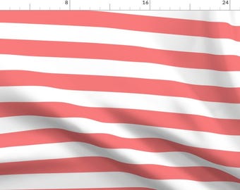 Coral And White Stripes Fabric - Wide Stripes Coral By Lifebymom - Coral White Stripes Geometric Cotton Fabric By The Yard With Spoonflower