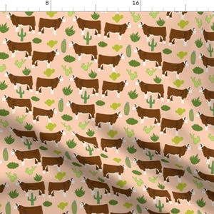 Hereford Cattle Fabric - Hereford Cow Cattle Cactus  By Petfriendly - Hereford Desert Farm Texas Cotton Fabric By The Yard With Spoonflower