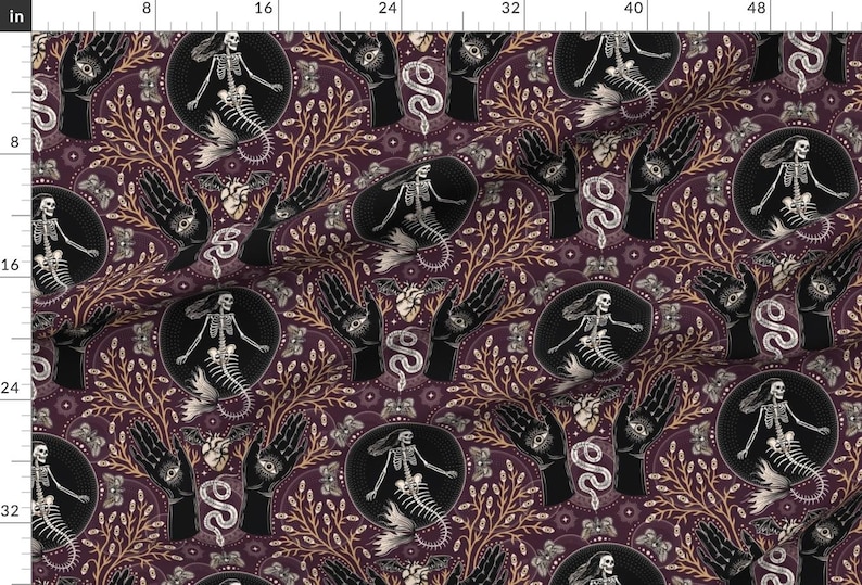 Mermaid Skeleton Fabric - Phantasmagoria by misentangledvision - Gothic Hands Eyes Scary Spooky Fabric by the Yard by Spoonflower image 2