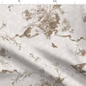 Bird Fabric - Jalla Toile Belgian By Lilyoake - Toile Floral Birds Modern Home Decor Upholstery Cotton Fabric By The Yard With Spoonflower