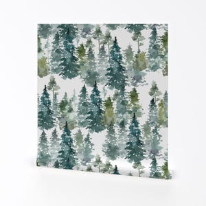 Woodland Wallpaper - 8&quot; Woodland Trees - White By Shopcabin - Trees Custom Printed Removable Self Adhesive Wallpaper Roll by Spoonflower