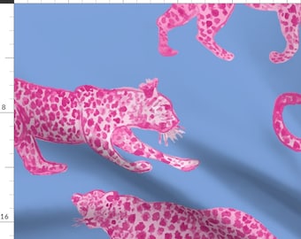 Magenta Leopard Fabric - Leopard Party by danika_herrick - Cornflower Blue Large Scale Maximalist Jungle Fabric by the Yard by Spoonflower